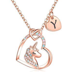 Unicorn Necklace Gifts for Girls Rose Gold Y